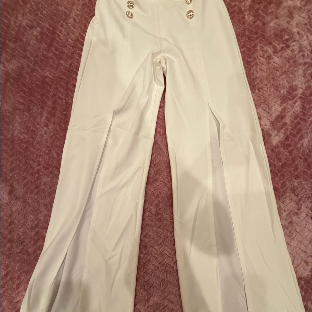 Elegant White Wide Leg Women's Pants